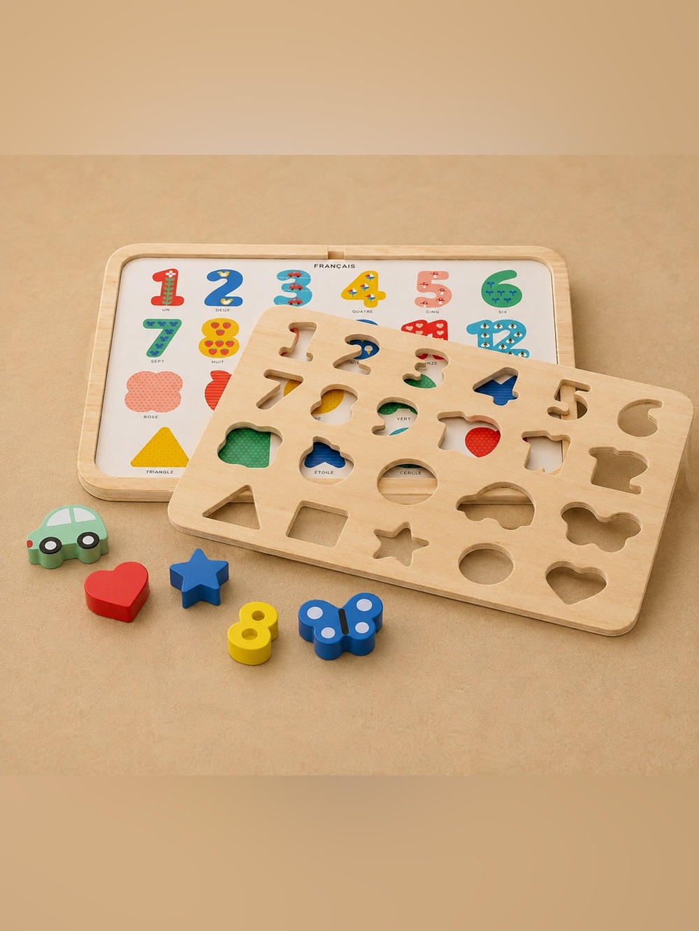 NWT PETIT COLLAGE
Wooden Tray Puzzle: Numbers, Shapes & Colors - Picture 4 of 11
